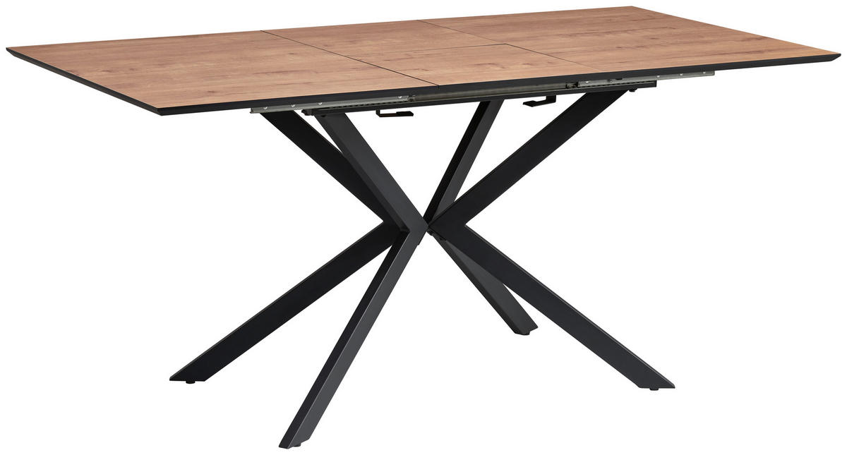 JEDILNA MIZA, barve hrasta  - črna/barve hrasta, Konvencionalno, kovina/leseni material (120-160/76/80cm) - MID.YOU