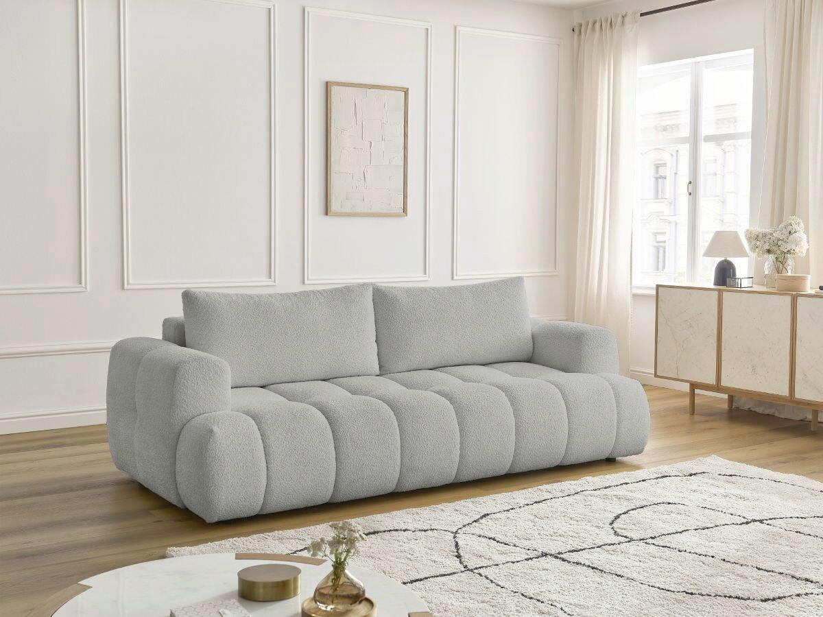 SCHLAFSOFA FUJI Bouclé Hellgrau  inkl.  - Hellgrau/Schwarz, MODERN, Kunststoff/Textil (251/113/88cm)
