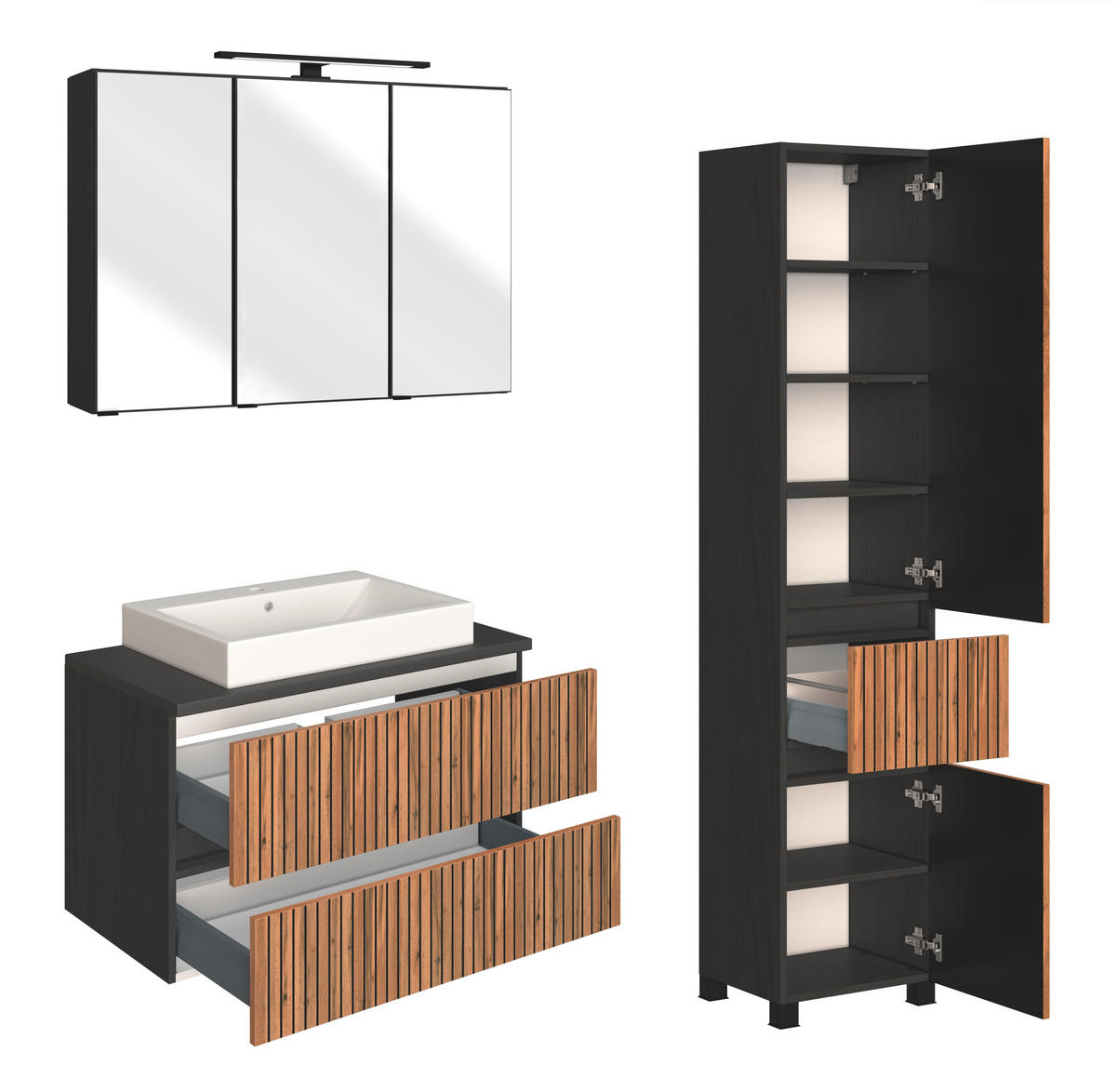 BADEZIMMER  in 130 cm  - Eiche Wotan/Graphitfarben, KONVENTIONELL, Glas/Keramik (130cm) - Xora
