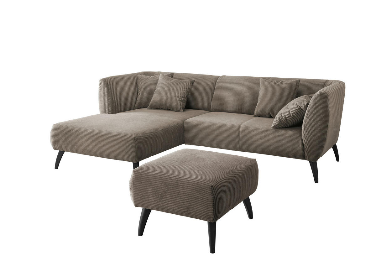 ECKSOFA Graubraun Cord  - Graubraun/Schwarz, MODERN, Holz/Textil (160/264cm) - MID.YOU