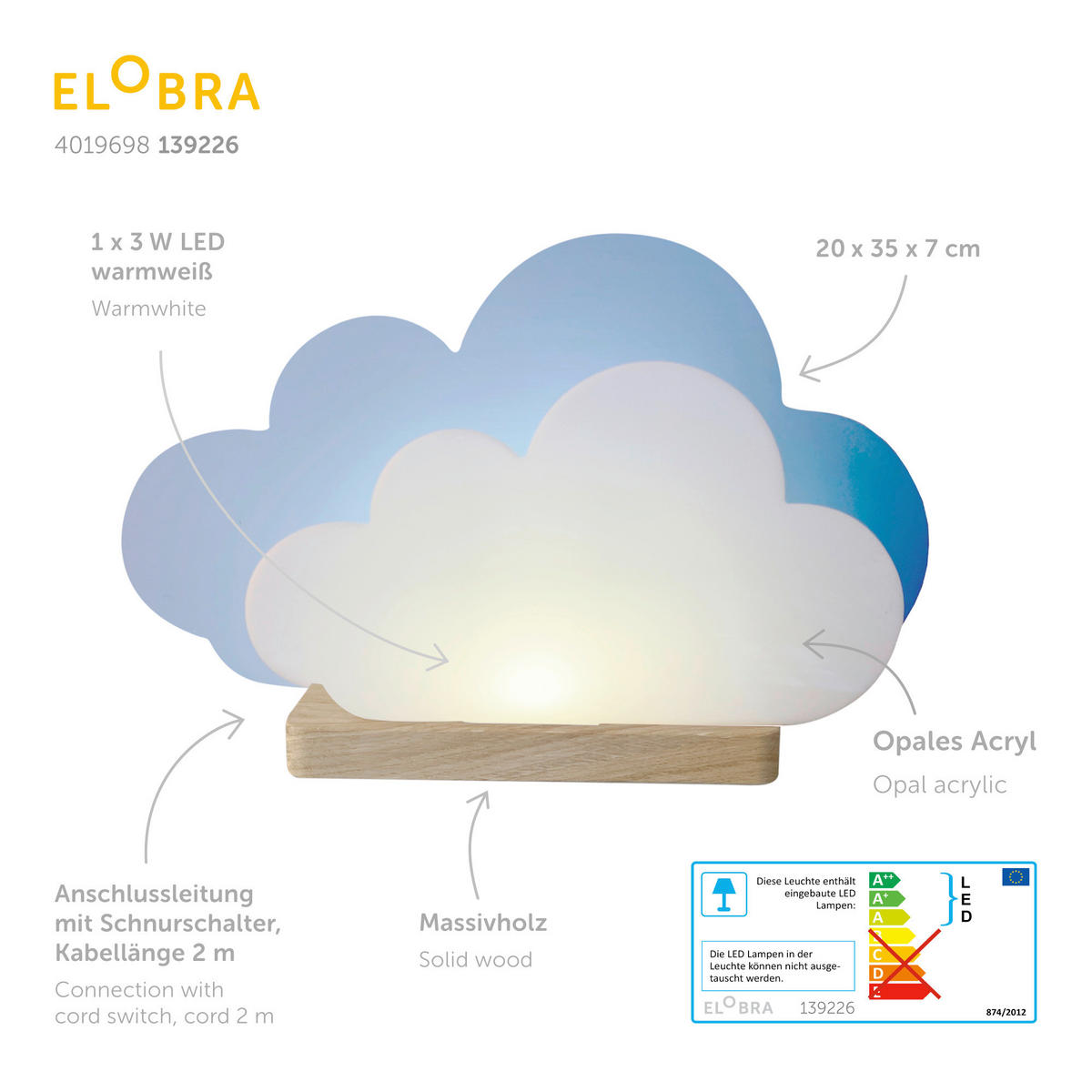KINDERTISCHLEUCHTE  - Pastellblau, Basics, Holz/Kunststoff (20/35/7cm)