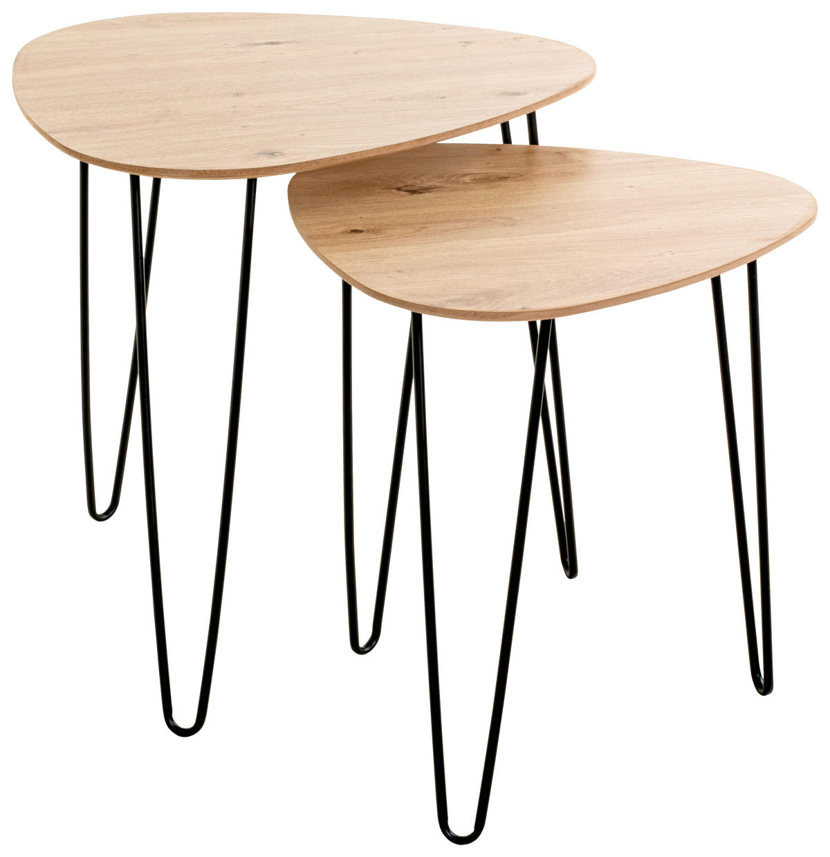 BEISTELLTISCH 48/48/48 cm Schwarz, Eichefarben oval  - Eichefarben/Schwarz, Trend, Holzwerkstoff/Metall (48/48/48cm)