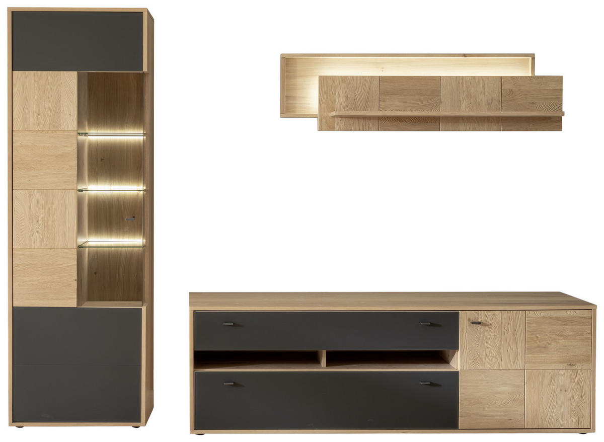 WOHNWAND  in Anthrazit, Eiche Bianco  - Eiche Bianco/Anthrazit, Design, Glas/Holz (258/207/50cm) - MID.YOU
