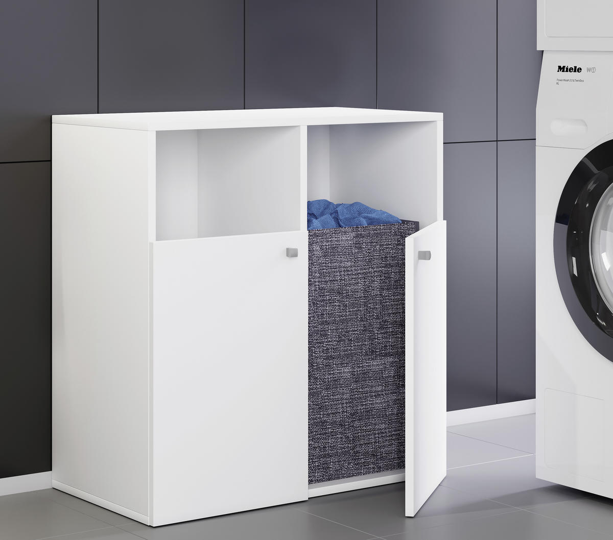 WÄSCHESCHRANK 80/74/39 cm  in Weiß  - Weiß/Grau, MODERN, Holzwerkstoff/Kunststoff (80/74/39cm) - MID.YOU