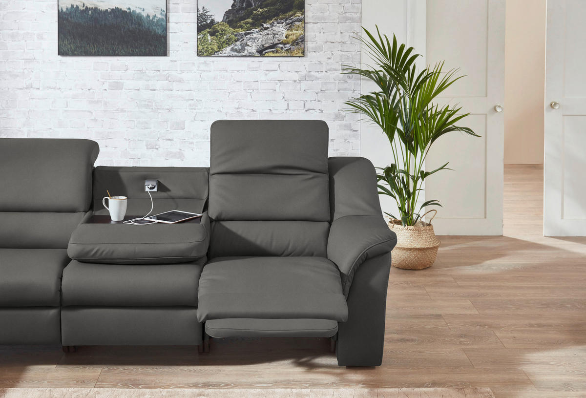 ECKSOFA  in Echtleder Dunkelgrau  260/324 cm  - Dunkelgrau/Schwarz, KONVENTIONELL, Leder/Kunststoff (260/324cm) - Cantus