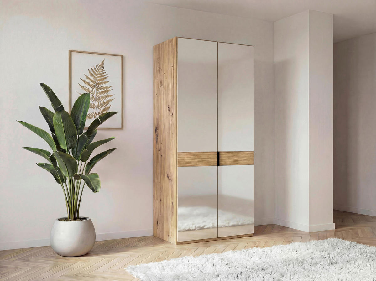 DREHTÜRENSCHRANK 100/216/58 cm,  in Eiche Bianco, 2 Tür(en)  - Schieferfarben/Eiche Bianco, Design, Glas/Holz (100/216/58cm) - Musterring