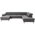 WOHNLANDSCHAFT inkl.Funktionen Grau Webstoff  - Silberfarben/Grau, Design, Textil/Metall (168/320/226cm) - Xora