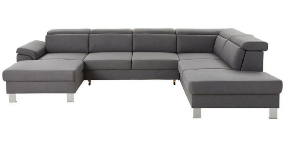 WOHNLANDSCHAFT inkl.Funktionen Grau Webstoff  - Silberfarben/Grau, Design, Textil/Metall (168/320/226cm) - Xora