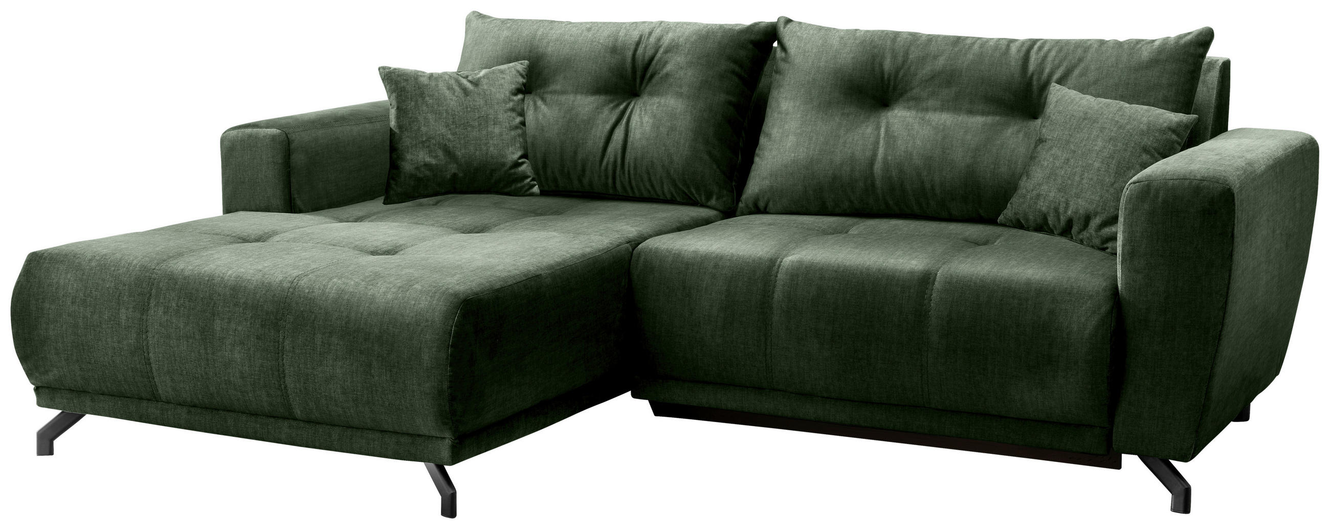 ECKSOFA in Velours Dunkelgrün - Dunkelgrün/Schwarz, Modern, Textil/Metall (177/246cm) - MID.YOU