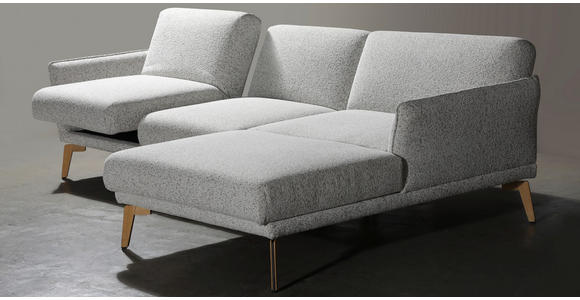 ECKSOFA Creme, Hellgrau Flachgewebe  - Eichefarben/Creme, Design, Holz/Textil (289/164cm) - Valnatura