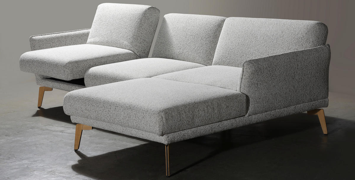 ECKSOFA Creme, Hellgrau Flachgewebe  - Eichefarben/Creme, Design, Holz/Textil (289/164cm) - Valnatura