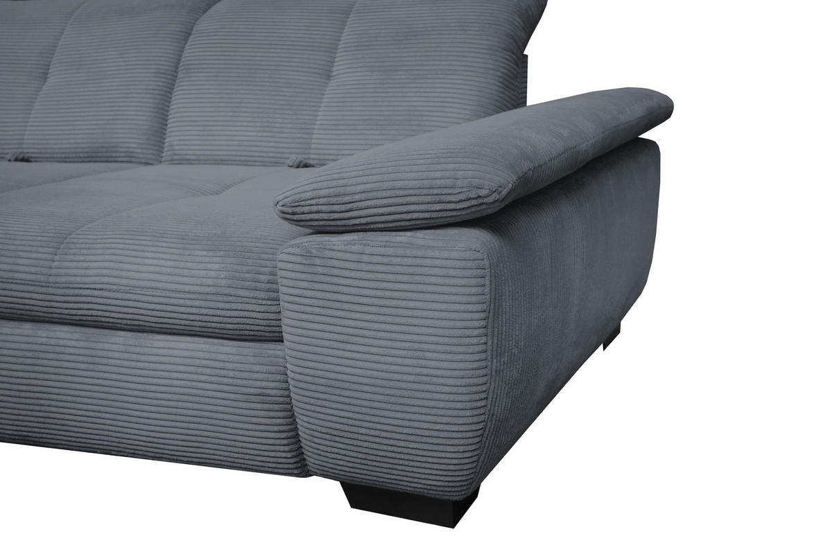 ECKSOFA in Cord Grau  - Schwarz/Grau, Design, Textil/Metall (242/313cm) - Xora