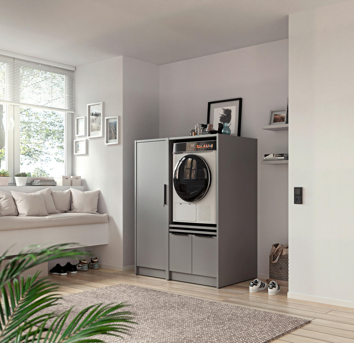 WASCHMASCHINENSCHRANK 70/150/68 cm  in Grau  - Schwarz/Grau, Basics, Holzwerkstoff/Kunststoff (70/150/68cm) - MID.YOU