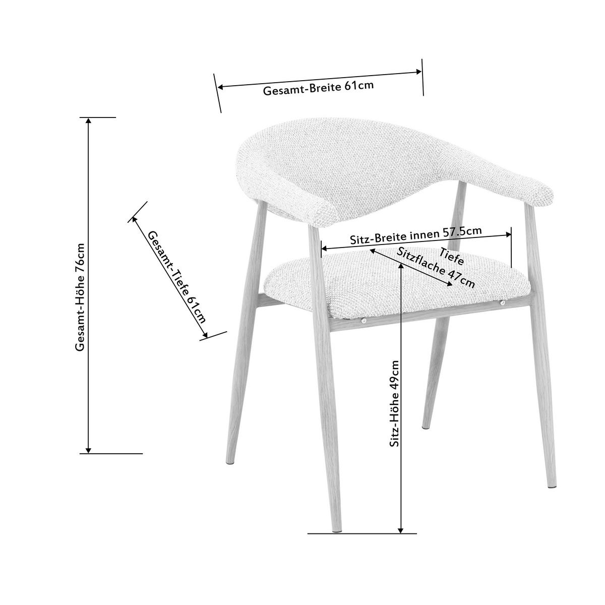 ARMLEHNSTUHL  Stoffauswahl Bouclé  Eichefarben, Hellgrau  - Eichefarben/Hellgrau, Design, Textil/Metall (58/78/60cm) - Lomoco
