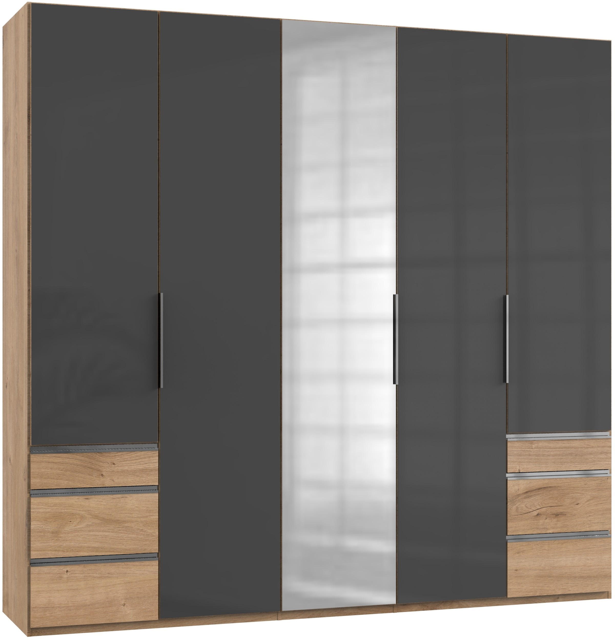 DREHTÜRENSCHRANK in Grau, Eichefarben  - Chromfarben/Eichefarben, Modern, Glas/Holzwerkstoff (250/236/58cm) - MID.YOU