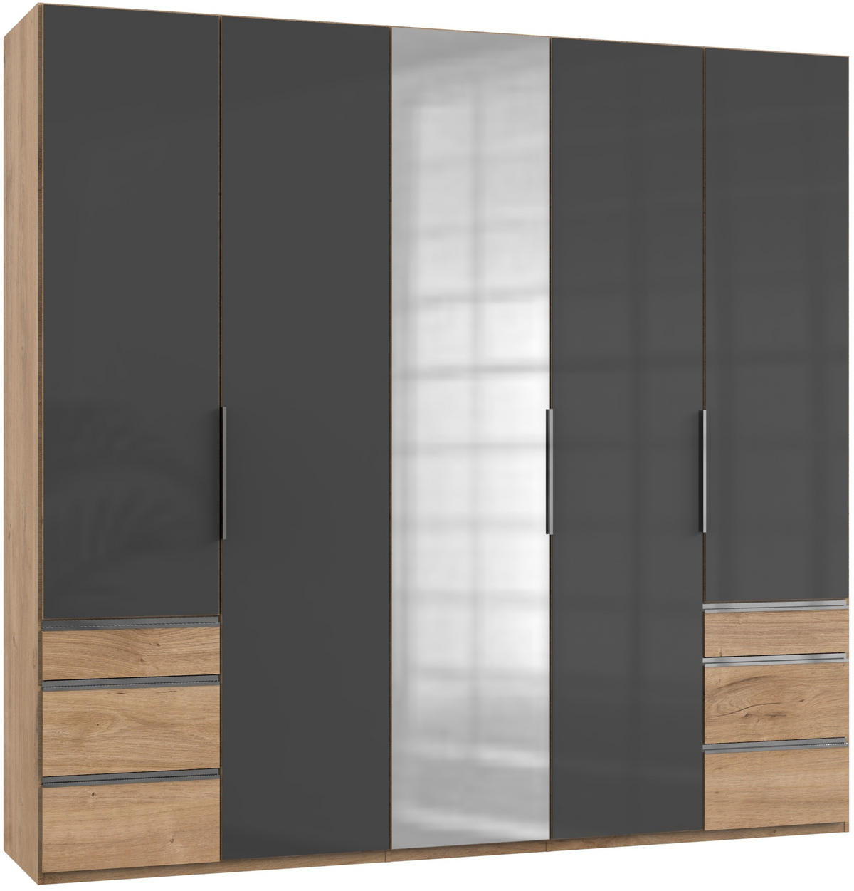 DREHTÜRENSCHRANK  in Grau, Eichefarben  - Chromfarben/Eichefarben, MODERN, Glas/Holzwerkstoff (250/236/58cm) - MID.YOU