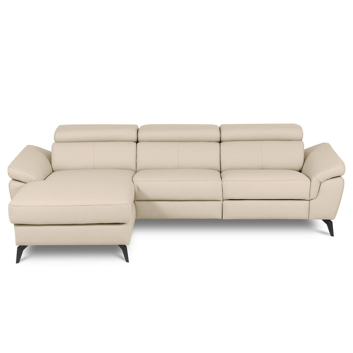 ECKSOFA SONO in Lederlook Echtleder Grau Armteilverstellung, Kopfteilverstellung  179/252 cm  - Schwarz/Grau, Design, Leder/Textil (179/252cm) - Livetastic