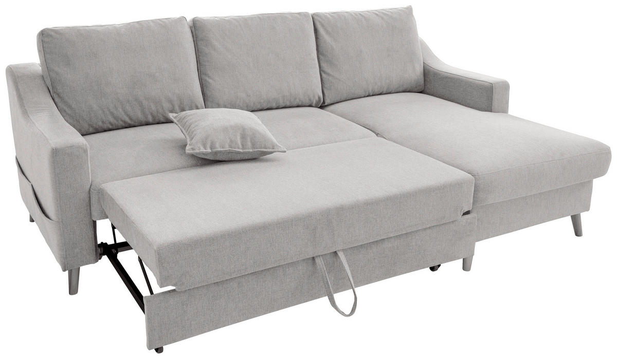 ECKSOFA in Chenille Grau  - Naturfarben/Grau, MODERN, Holz/Textil (228/150cm) - Livetastic