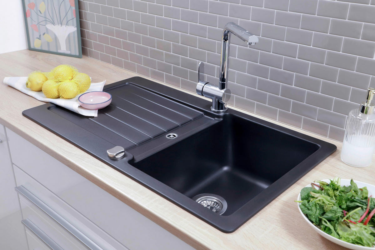 SPÜLE AUSTIN86X50S  - Schwarz, Design, Stein (86/21/50cm) - Respekta