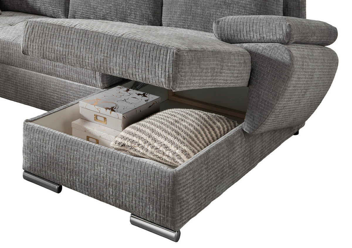 Wohnlandschaft in Mikrofaser Grau  - Chromfarben/Grau, KONVENTIONELL, Textil (219/305/157cm) - Livetastic