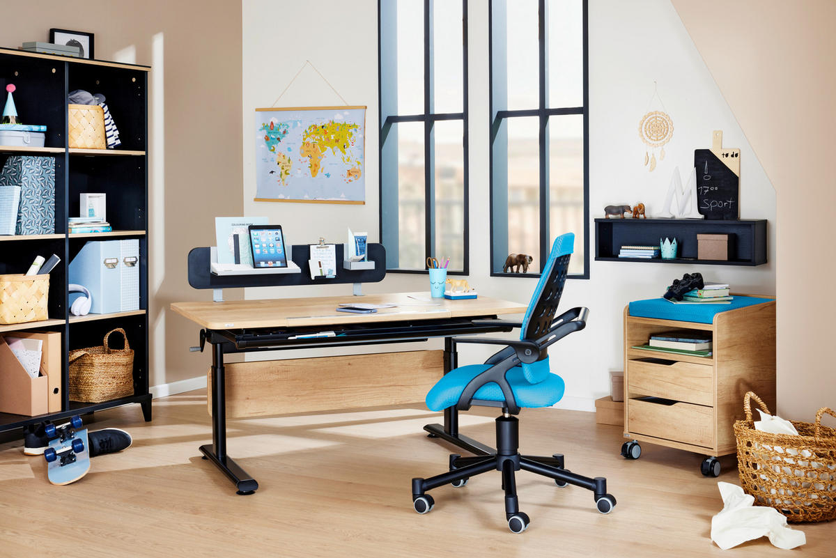 JUGENDSCHREIBTISCH 120/70/53-79 cm höhenverstellbar, in verschiedenen Holz-Dekoren erhältlich  - Eichefarben/Schwarz, KONVENTIONELL, Holzwerkstoff/Metall (120/70/53-79cm) - Paidi