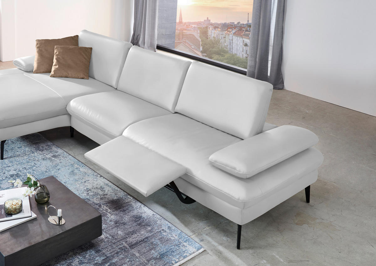 ECKSOFA in Echtleder Weiss  - Weiss/Schwarz, Design, Leder/Metall (157/325cm) - Dieter Knoll