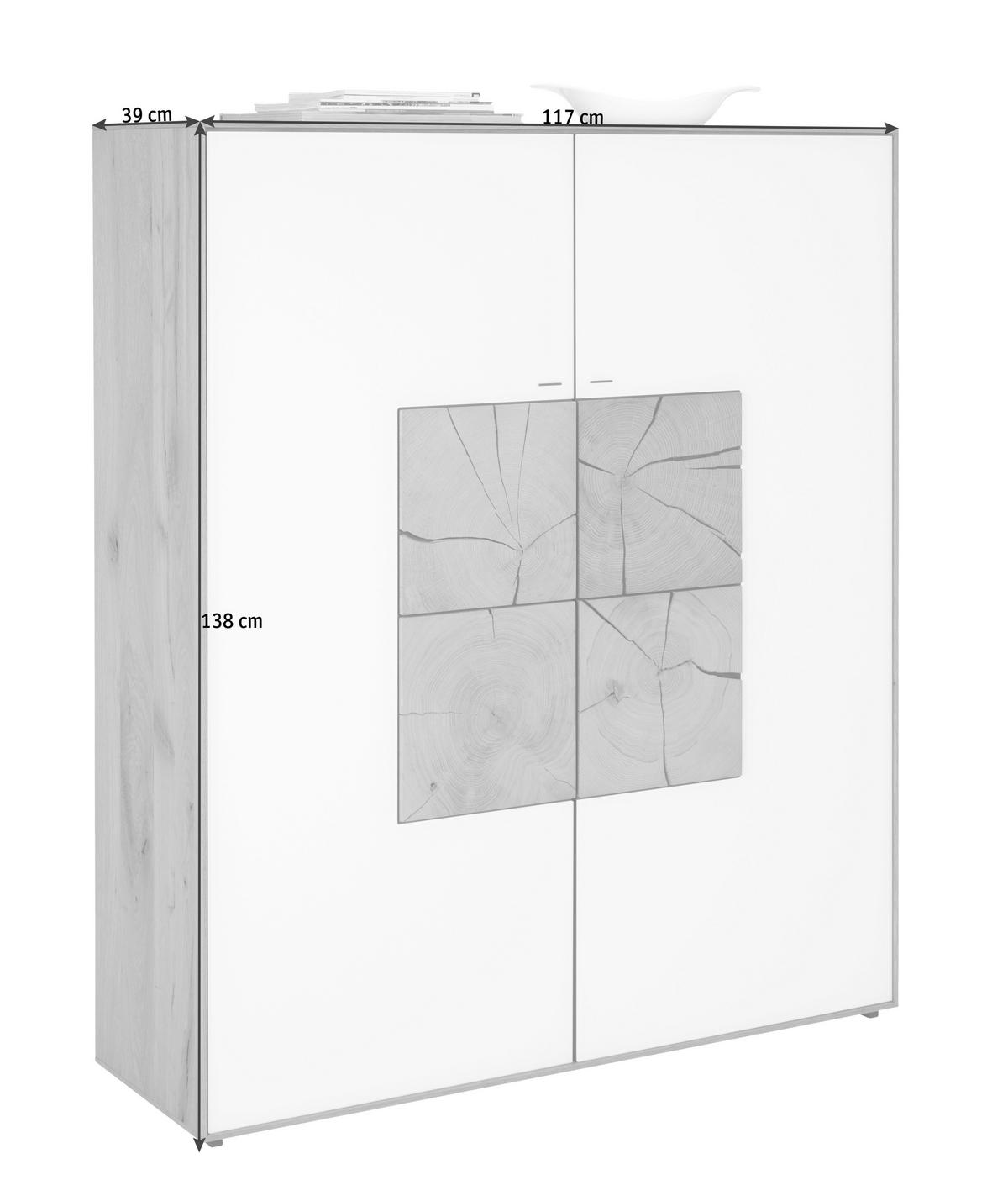 HIGHBOARD Lago  in 117/138/39 cm  - Weiß, Natur, Glas/Holz (117/138/39cm) - Valnatura