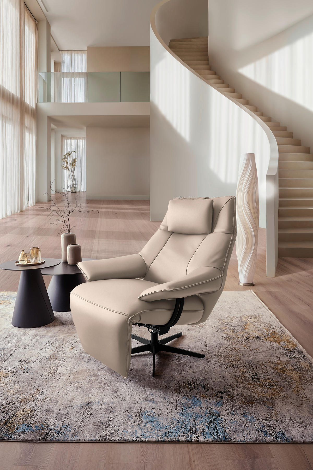 RELAXSESSEL in Leder Creme  - Creme/Schwarz, Design, Leder/Metall (92/79/82cm) - Dieter Knoll