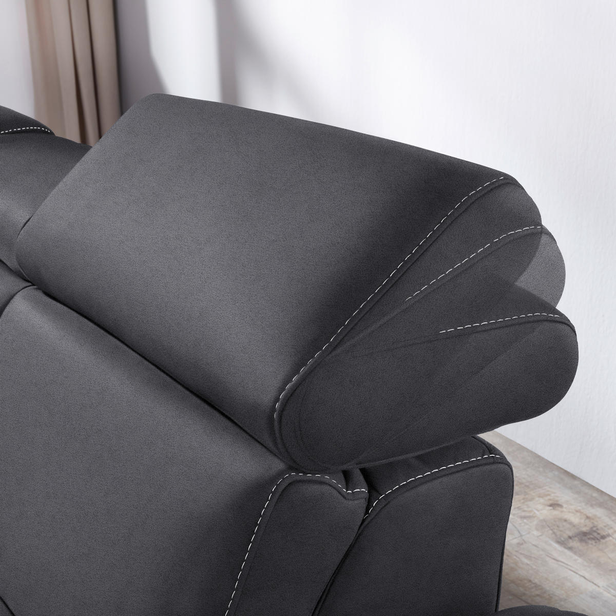ECKSOFA in Flachgewebe, Mikrofaser Anthrazit  - Anthrazit/Beige, Design, Textil/Metall (239/271cm) - Cantus