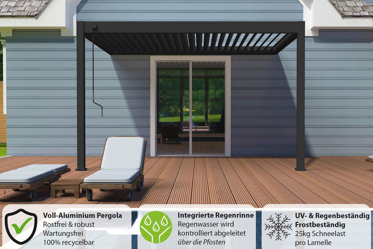 PERGOLA 400/255/360 cm Aluminium  - Anthrazit, Basics, Metall (400/255/360cm) - Gardenson
