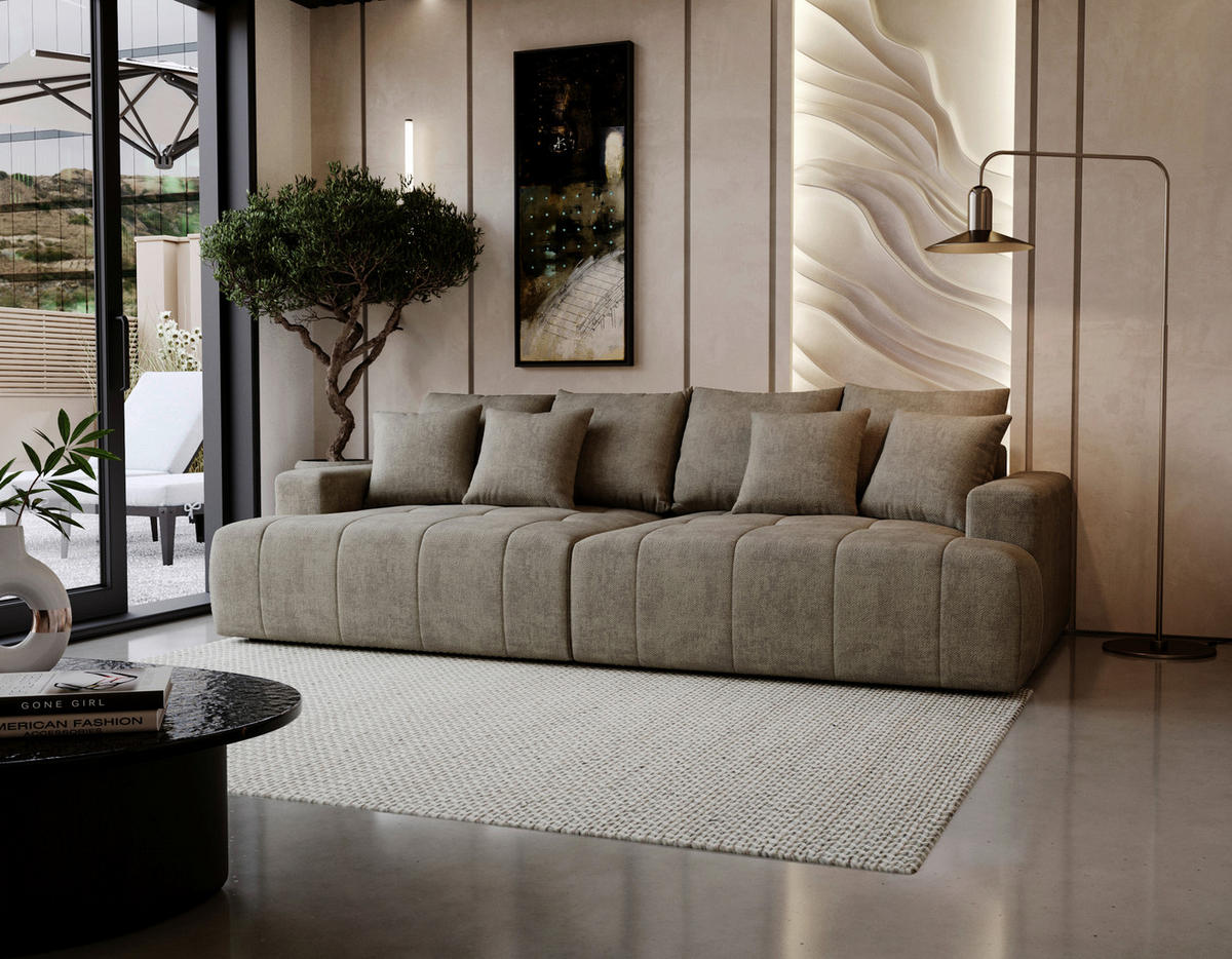 BIGSOFA ADELE Chenille Hellbraun  - Hellbraun/Schwarz, Design, Kunststoff/Textil (270/85/136cm) - Livetastic