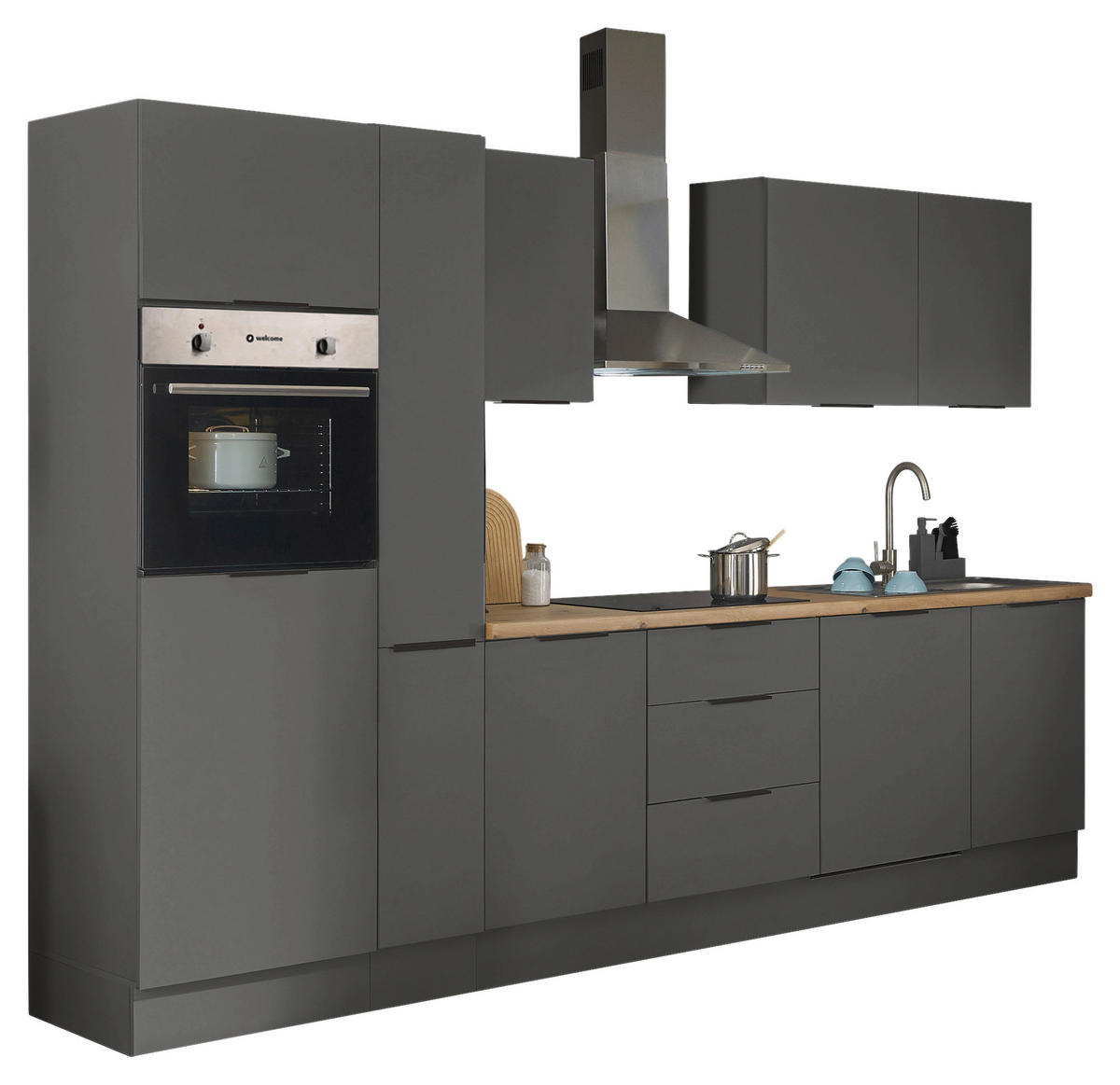KÜCHENBLOCK   in Graphitfarben  - Schwarz/Graphitfarben, Basics, Holzwerkstoff/Metall (310/211/60cm) - Xora