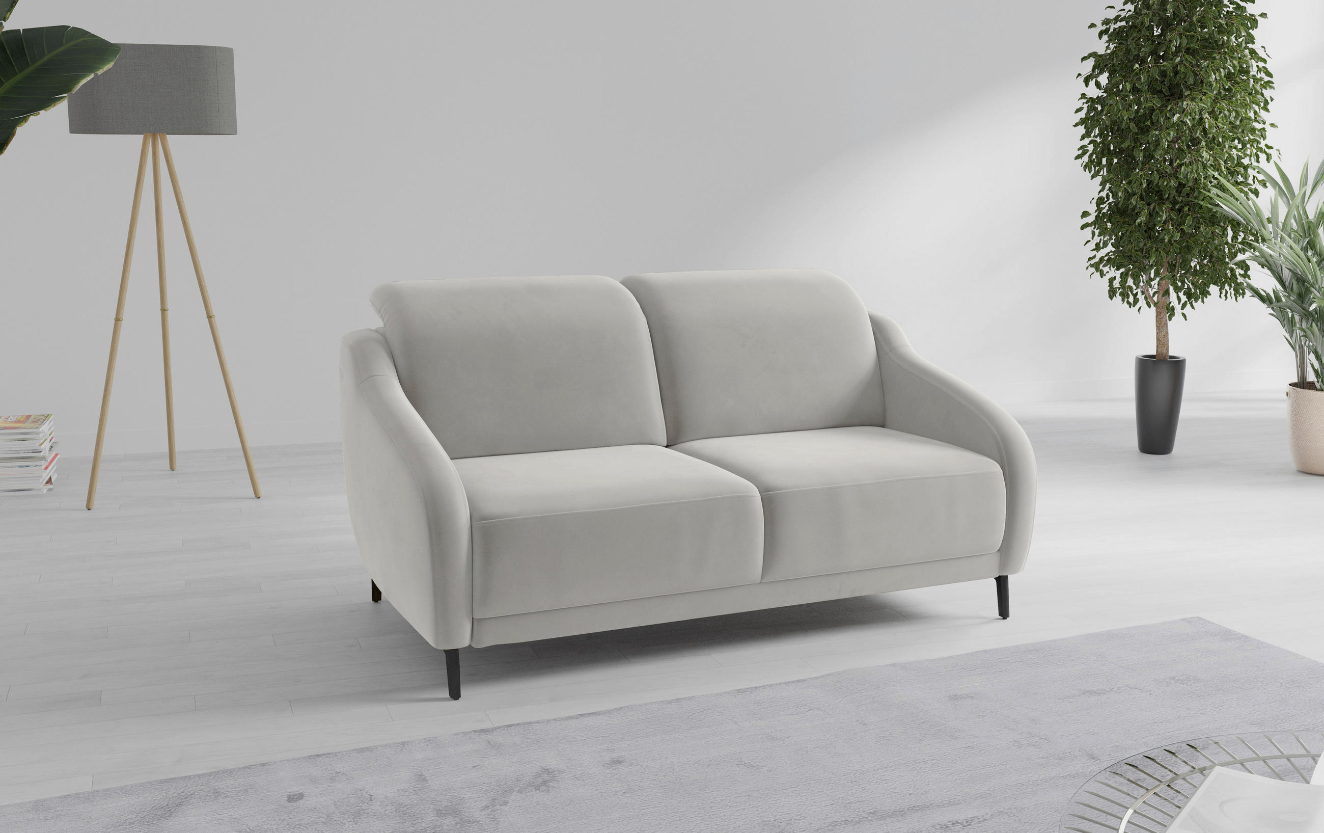 2,5-SITZER in Samt Sandfarben  - Sandfarben/Schwarz, MODERN, Textil/Metall (172/93/104cm) - Sit & More
