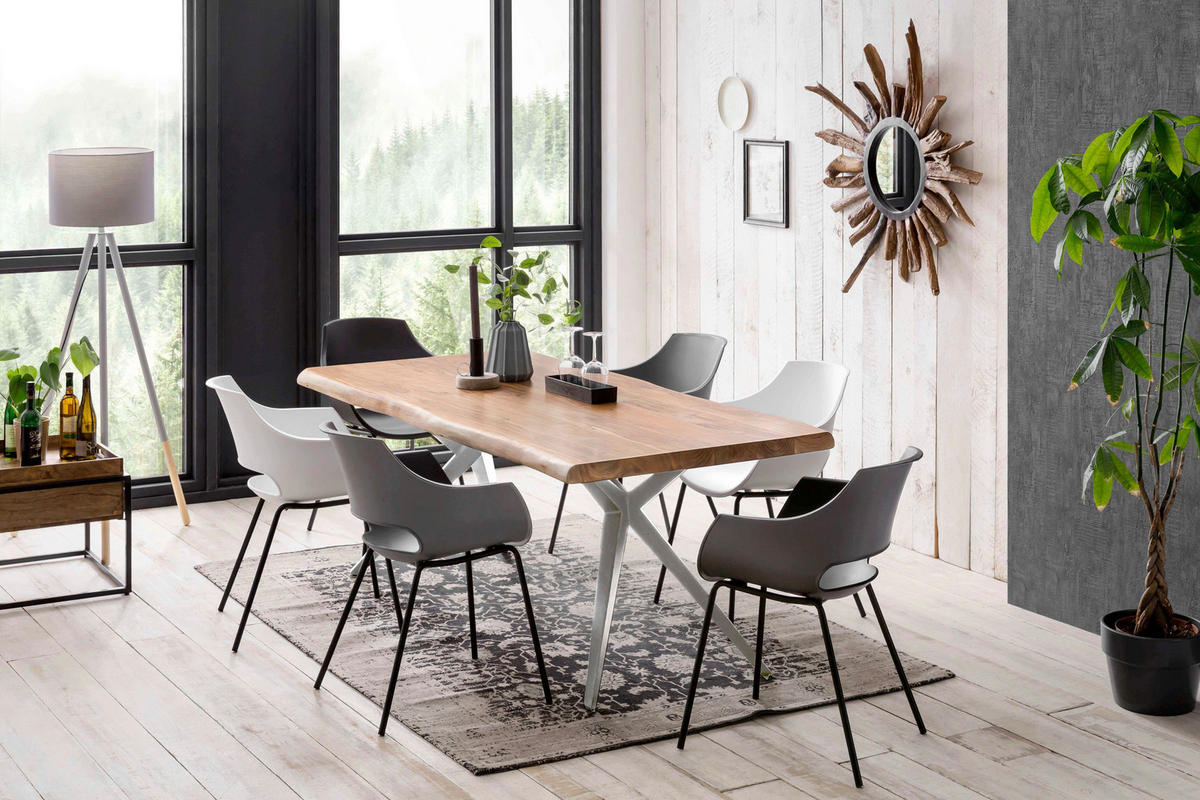 ESSTISCH 200/100/78,5 cm Echtholz  Holz, Metall rechteckig Naturfarben, Silberfarben  - Silberfarben/Naturfarben, MODERN, Holz/Metall (200/100/78,5cm) - MID.YOU