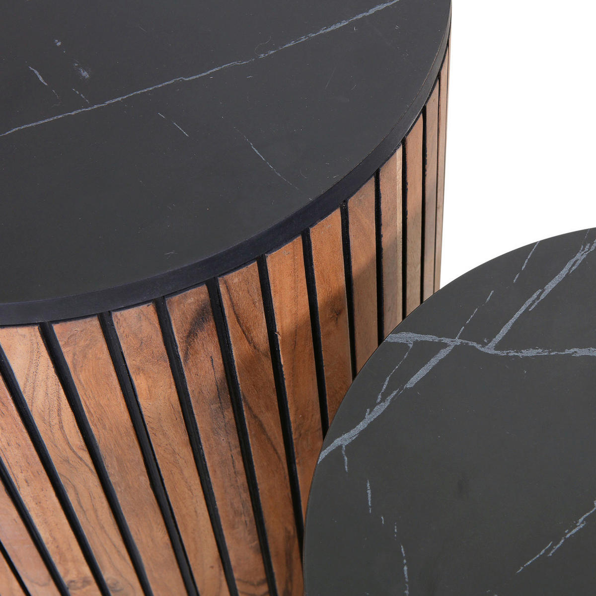 COUCHTISCHSET furniert rund Naturfarben, Schwarz, Akaziefarben  - Schwarz/Naturfarben, LIFESTYLE, Holzwerkstoff (32-42/32-42/45-53cm) - Landscape