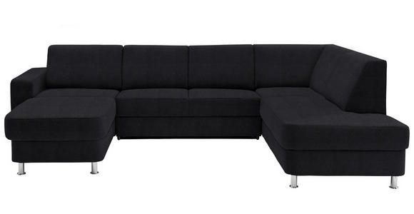 WOHNLANDSCHAFT  in Chenille Schwarz  - Chromfarben/Schwarz, Design, Kunststoff/Textil (165/301/198cm) - Xora