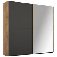 SCHWEBETÜRENSCHRANK 2-türig Graphitfarben, Eiche Artisan  - Graphitfarben/Eiche Artisan, Trend, Glas/Holzwerkstoff (201/223/68cm) - Stylife