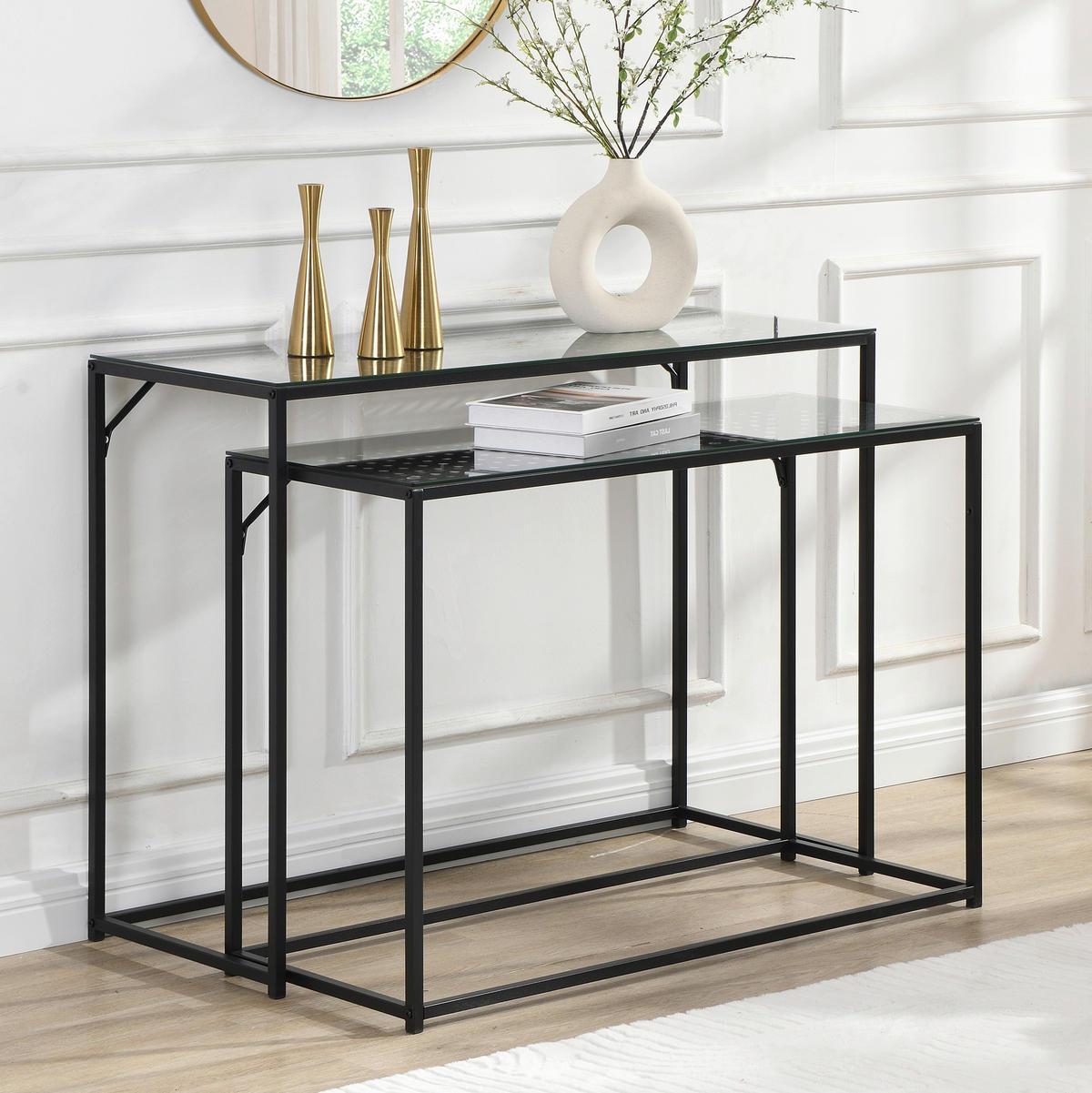 BEISTELLTISCHSET in Glas 100/40/77 cm  - Schwarz, Design, Glas/Metall (100/40/77cm) - MID.YOU