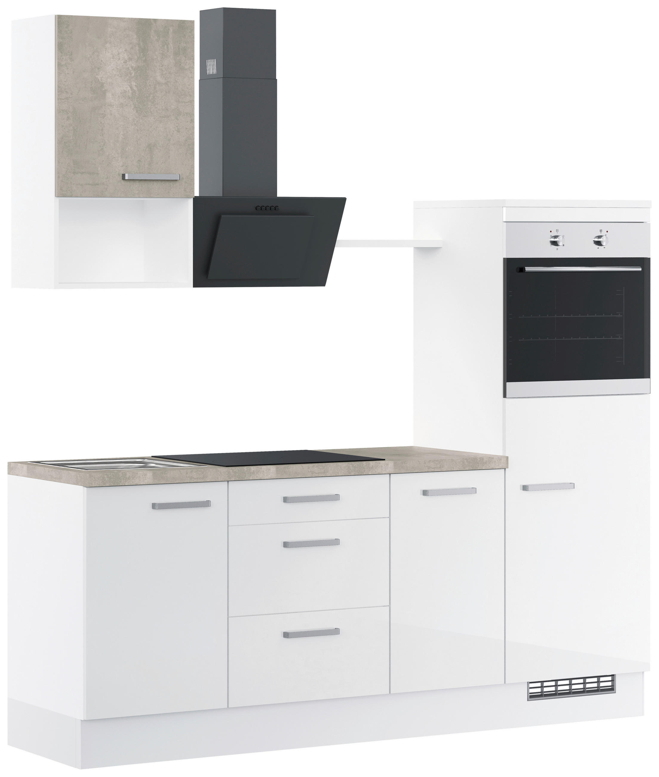 KÜCHENLEERBLOCK 215 cm   in Weiß Hochglanz  - Edelstahlfarben/Weiß Hochglanz, Design, Holzwerkstoff/Metall (215cm) - Impuls