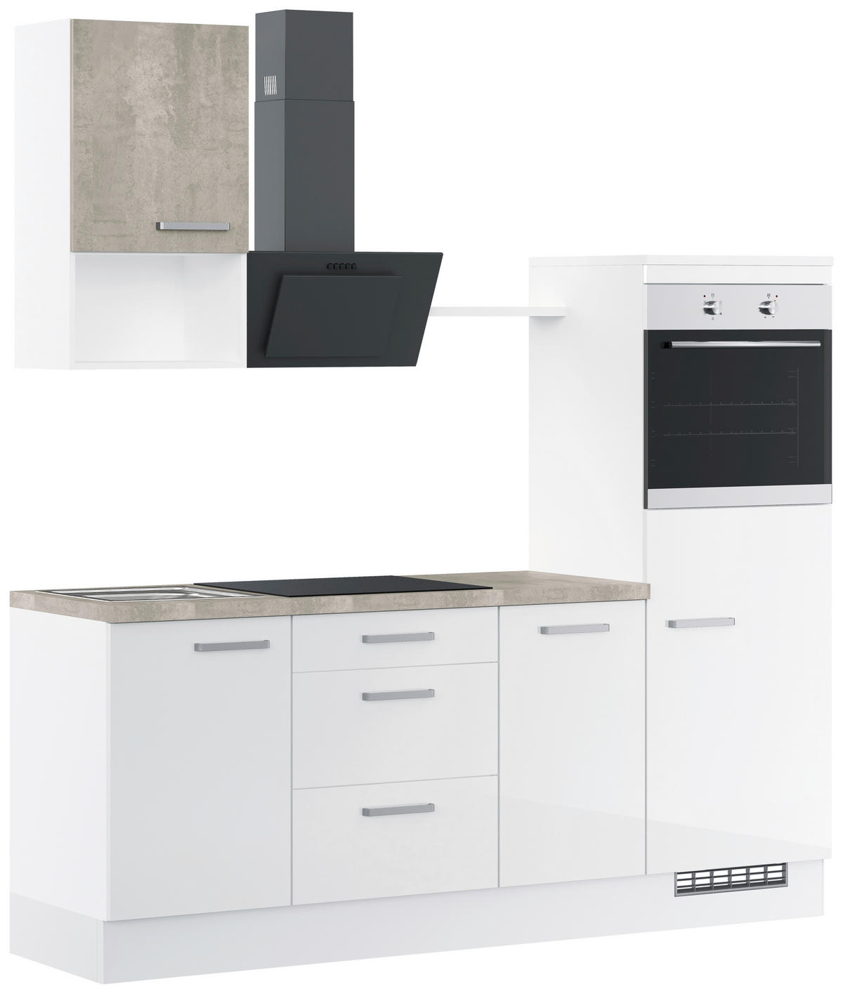 KÜCHENLEERBLOCK 215 cm   in Weiß Hochglanz  - Edelstahlfarben/Weiß Hochglanz, Design, Holzwerkstoff/Metall (215cm) - Impuls