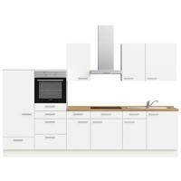 KÜCHENBLOCK 330 cm   in Weiß, Eichefarben  - Edelstahlfarben/Eichefarben, MODERN, Holzwerkstoff/Metall (330cm) - Nobilia