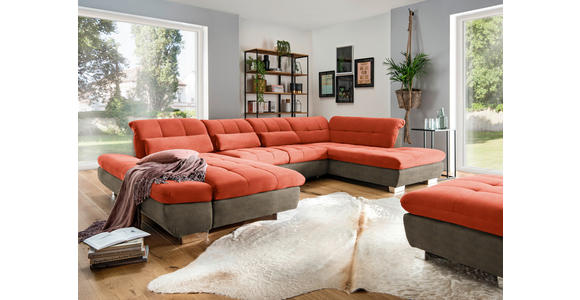 WOHNLANDSCHAFT  in Mikrofaser Orange  - Chromfarben/Orange, Design, Kunststoff/Textil (204/350/211cm) - Xora