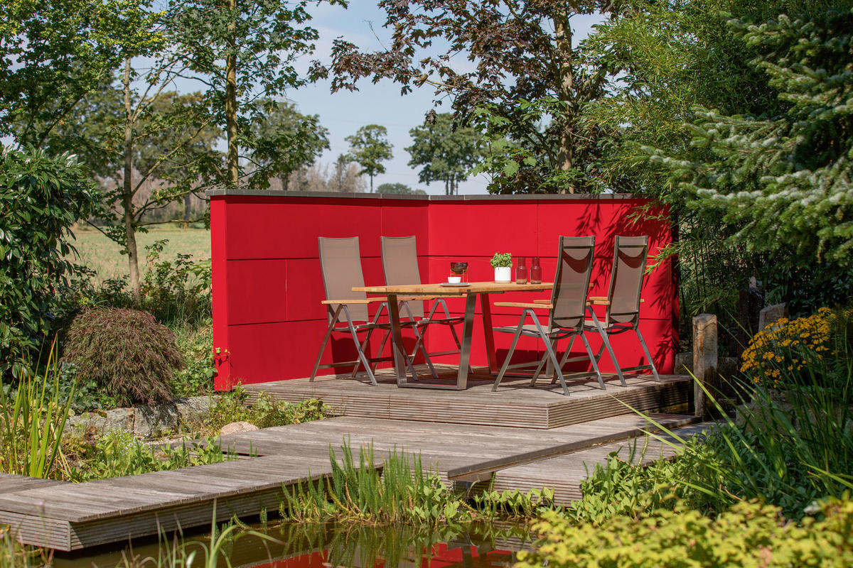 GARTENTISCH 200/95/76 cm Holz, Metall rechteckig  - Silberfarben/Teakfarben, Design, Holz/Metall (200/95/76cm)