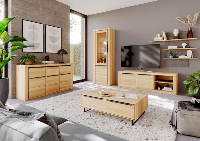 COUCHTISCH Brunei Buche furniert, massiv rechteckig Buchefarben  - Buchefarben/Schwarz, Design, Holz/Holzwerkstoff (110/40/70cm) - Livetastic