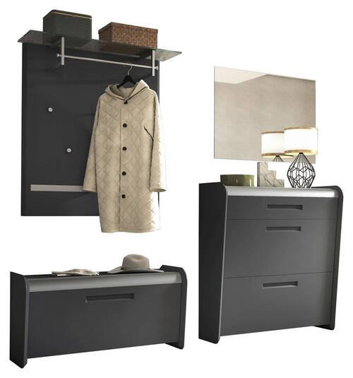 GARDEROBE 4-teilig in 205/185/36 cm - Anthrazit/Alufarben, Design, Holzwerkstoff/Metall (205/185/36cm) - Dieter Knoll