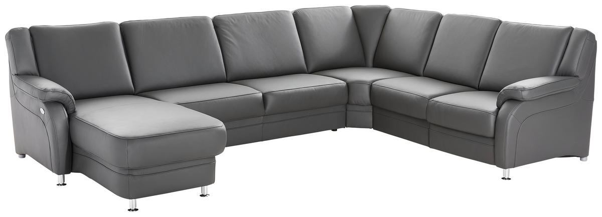 WOHNLANDSCHAFT Anthrazit Echtleder  - Anthrazit/Alufarben, KONVENTIONELL, Leder/Metall (165/329/239cm) - Beldomo Premium