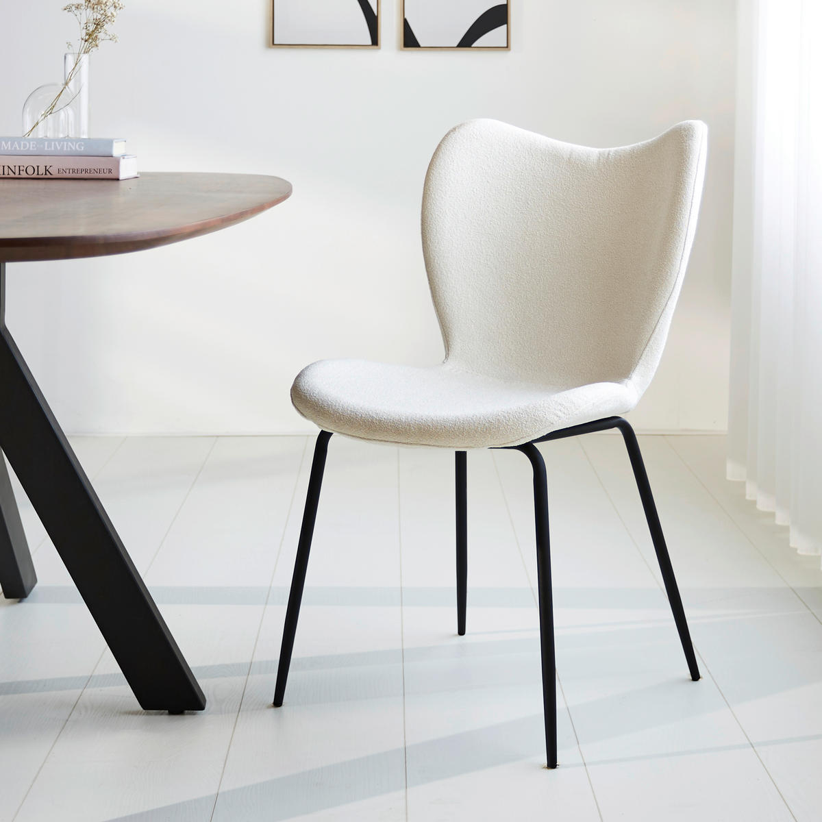 STUHL-SET 2 Stück  Bouclé  - Creme/Schwarz, MODERN, Textil/Metall (50/88,5/42cm) - MID.YOU