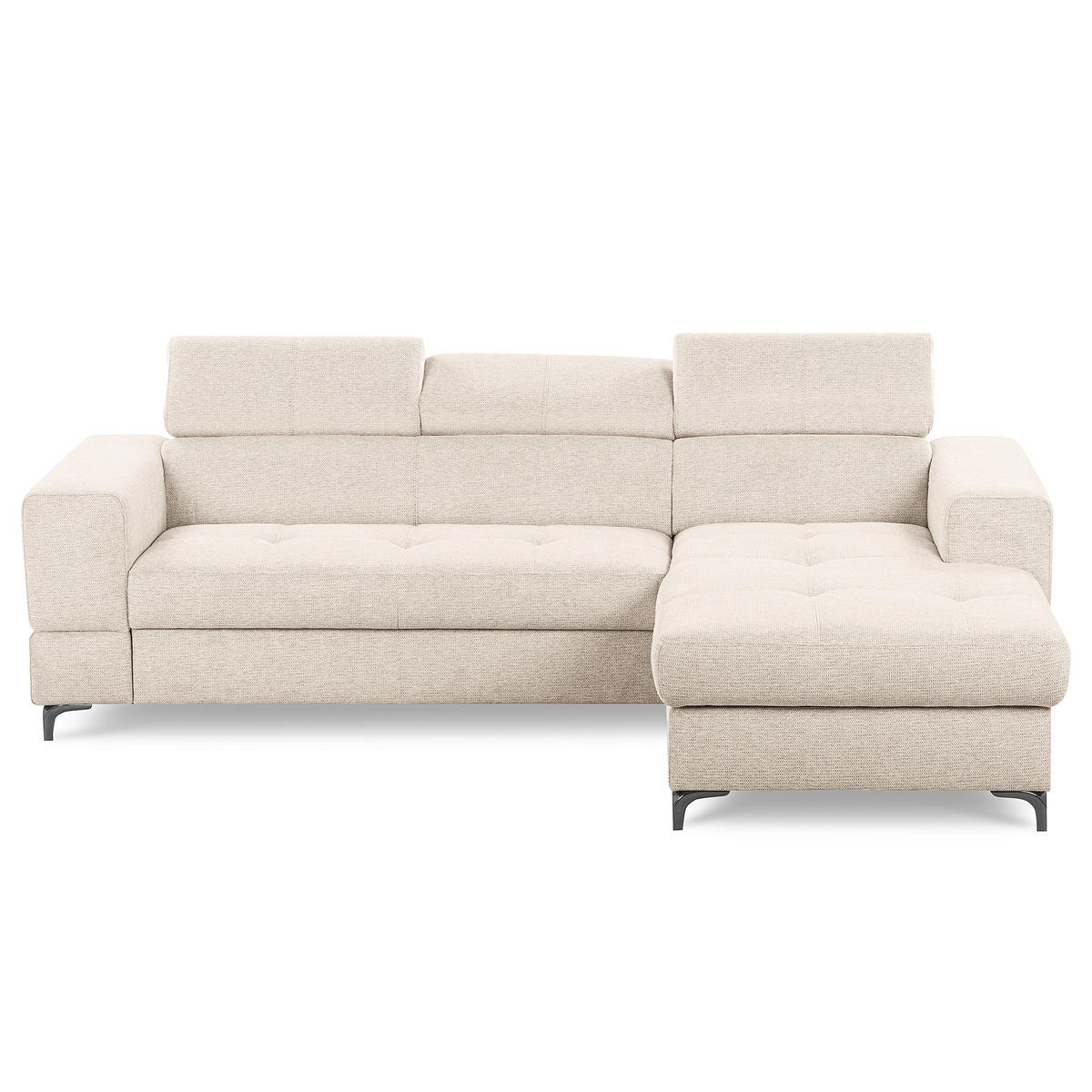 ECKSOFA TORINO Beige Chenille Bettkasten, Kopfteilverstellung  - Beige/Schwarzchrom, Design, Textil/Metall (247/173cm) - Livetastic