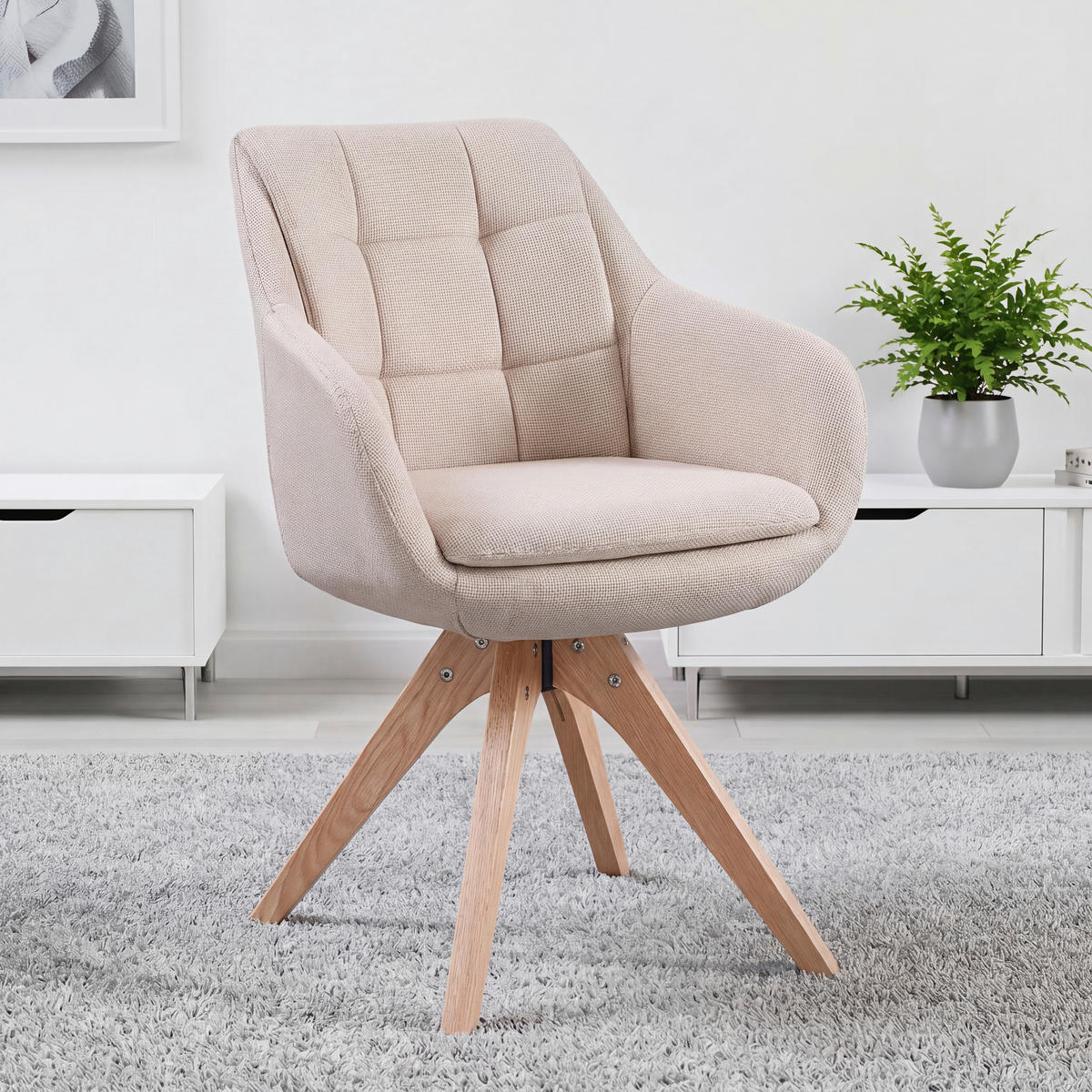 ARMLEHNSTUHL  Sitzfläche 360° drehbar Webstoff  Eichefarben, Beige  - Eichefarben/Beige, Design, Holz/Textil (62/83/61cm) - Novel