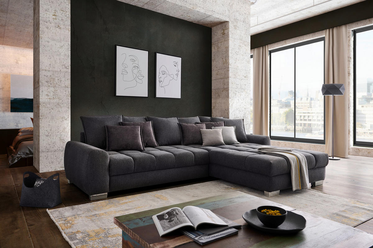 ECKSOFA Anthrazit Webstoff  - Chromfarben/Anthrazit, Design, Kunststoff/Textil (320/226cm) - Carryhome